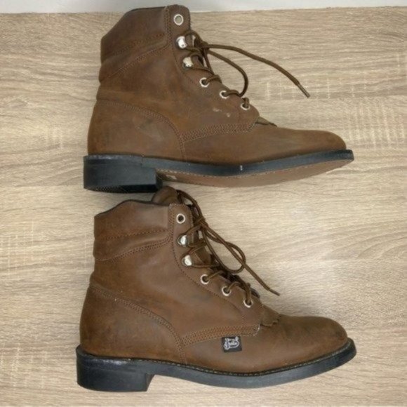 Justin Basics Brown Leather Ankle Boots Size 6.5 - Picture 8 of 9